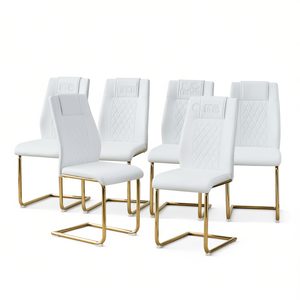 Ensemble de chaises de salle à manger modernes en cuir Pu blanc, 6 pièces, pieds dorés, sièges rembourrés pour salle à manger, cuisine, salon, chambre à coucher - Product Image 1