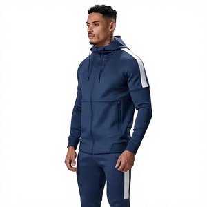 Ensemble de survêtement bleu marine à capuche pour homme, couleur unie, pantalon de survêtement long avec poches latérales, séchage rapide, tenue sportive pour l'automne - Product Image 5