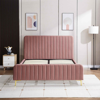 Cama de Plataforma King Size Tapizada de Lujo con Almacenamiento, Diseño Plegable Ecológico, Tela Suave, Estilo Moderno de Mediados de Siglo, Madera para Dormitorio