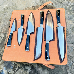 Juego de Cuchillos de Chef Tradicionales con Hojas de Acero Inoxidable y Mangos de Resina en Funda de Cuero de 8-9.9 Pulgadas para Uso con Mano Derecha - Product Image 1
