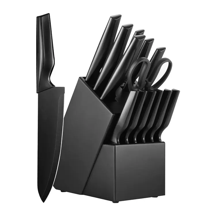 14 Pieces Kitchen Knives Stainless Steel Handle Built-In Sharpener Chef Kitchen Knife Set With Block Stand