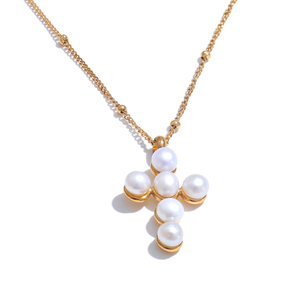 JINYOU 4290 <span class=keywords><strong>Collana</strong></span> di Lusso in Acciaio Inossidabile con Perla Naturale, Gioiello Elegante e Impermeabile per Signore - Product Image 1