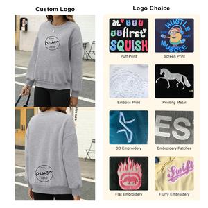 เสื้อสเวตเตอร์แขนยาวผ้าฝ้าย310Gsm ของผู้หญิงเสื้อพิมพ์ลายพัฟแบบธรรมดาคอกลมเปิดไหล่ปล่อย - Product Image 3