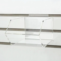 Maßgefertigte Marketing-Halterungen aus Acryl für Slatwall, J-Regal, 12 Zoll Breit, 2,5 Zoll Tief, Transparente Schwebende Produktpräsentation für den Einzelhandel