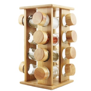 Free-standing Kitchen Cabinet Organizer Bamboo Spice Rack with Glass Jars - Product Image 1