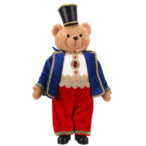 Blue Velvet Coat Nutcracker Teddy Bear Standing <b>Plush</b> Christmas Figure for Hotel Lobby Decor Bulk - Product Image 1