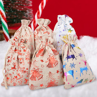 Sacs cadeaux en coton LANWAYLUCKY pour Noël, motif dessin animé, emballage festif en feuille d'or, 13x18cm, avec cordon de serrage, 12 styles, pour bonbons et chocolats