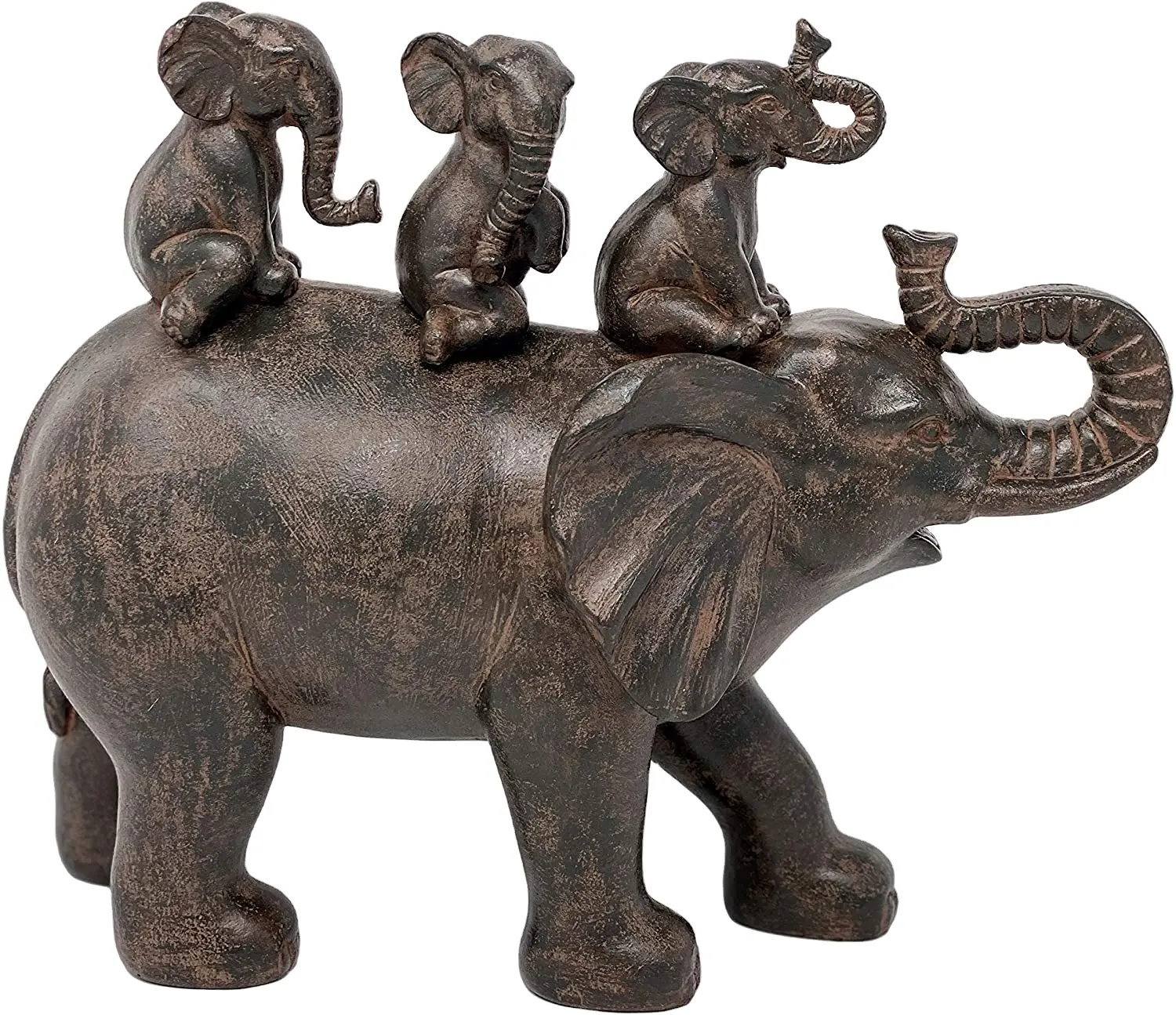 8" H 3 Baby Elephants Riding an Elephant Resin Statue Figurine Home Decorative Accent Decor