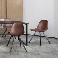 [Simili cuir huilé importé] En stock Chaise de salle à manger en cuir véritable avec structure métallique, dossier minimaliste, siège de luxe léger pour la maison
