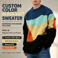 Pull-over tendance patchwork multicolore pour homme, col rond, tricot jacquard, personnalisable avec logo (ODM & OEM)