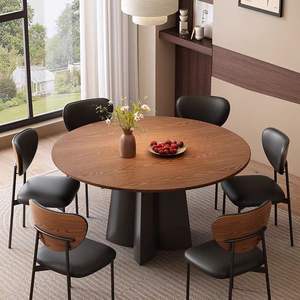 Mesa de comedor redonda de lujo sencilla clásica al por mayor con tapa de madera y con un pequeño tocadiscos mesa de comedor de nogal Cena - Product Image 2