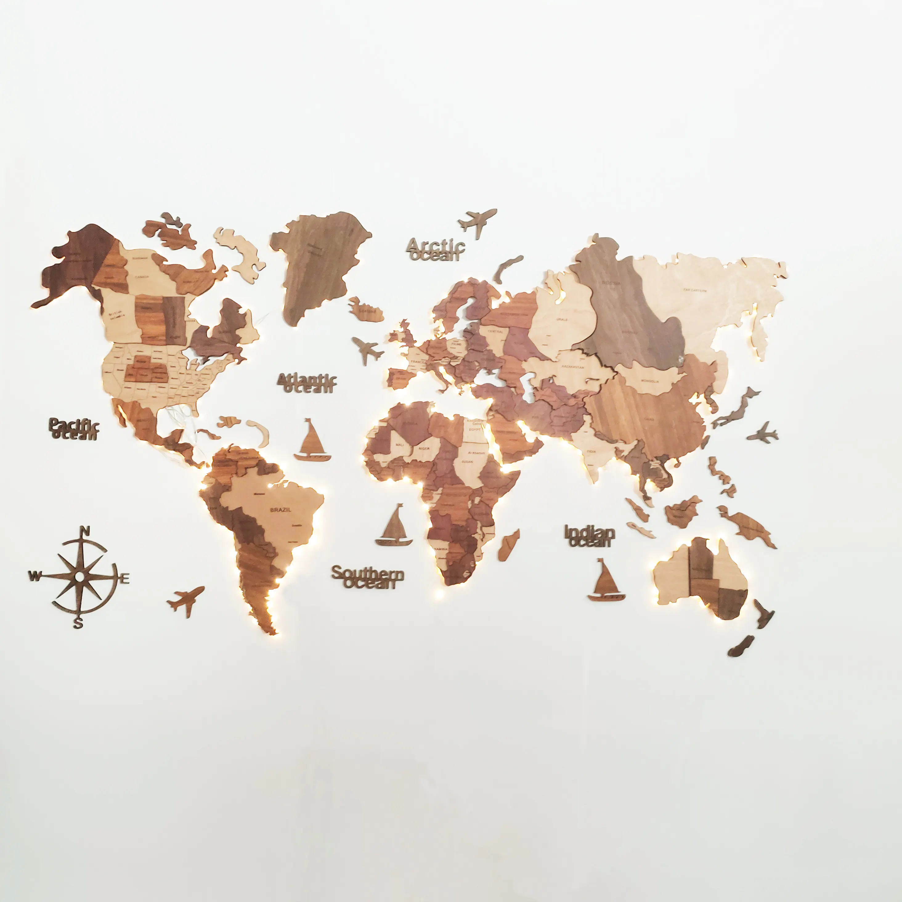 Chunlei OEM mapa del mundo Rustic Wall Decor on wall 3d Wooden World Map