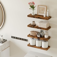Lot de 2 étagères murales flottantes en bois sculpté à double niveau 40*15cm, support de rangement mural pour cuisine, salon et salle à manger