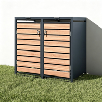 Boîte de rangement pour poubelles à roulettes 1/2/3/4 roues, extérieur, durable, 240L, noir et couleur bois