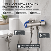 Robinet d'angle en acier inoxydable SUS 304 à double commande 1 entrée 2 sorties pour bidet, pulvérisateur et toilettes