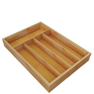 Juego de cubiertos de bambú transfronterizo, caja de almacenamiento poco profunda, organizador de cubiertos con divisores para cubiertos, tenedores y palillos. - Product Image 4