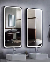 Miroir de courtoisie mural intelligent LED moderne anti-buée, commande tactile, double éclairage (avant et arrière), affichage de l'heure, design sans cadre, salon