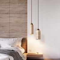 Lustres suspendus pour petite salle de bain en pierre naturelle travertin Wabi Sabi, LED, hauteur réglable