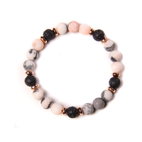 Bracelet en pierre de lave, jaspe zébré rose, bracelet diffuseur d'aromathérapie relaxant pour femmes et hommes, yoga, chakra, guérison par les cristaux