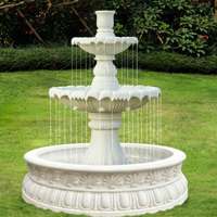 Fontaine d'eau en cascade à 3 niveaux en résine blanche pour extérieur, motif floral, écologique, sculpture de jardin européenne, élément décoratif