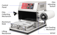 Machine pneumatique automatique de scellage de plateau déjeuner en plastique Récipient de restauration rapide pour poulet viande nouilles plateau de tofu processus alimentaire