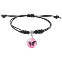 Sensibilisation au cancer du sein réglable en cuir noir pour hommes et femmes Bracelet à breloques en ruban rose Produit en gros