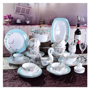 Wholesale christmas dinner set silver-Hot sale 50 Pcs Luxury Gold And Silver New Bone China Dinner Set For 10 People Tableware Dinner Set