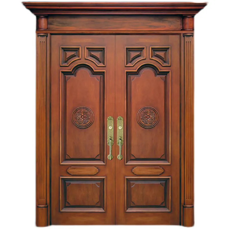 उच्च गुणवत्ता डीलक्स ठोस लकड़ी के दरवाजे डबल दरवाजा अपार्टमेंट और उद्यान के लिए लक्जरी और सुरुचिपूर्ण शैली