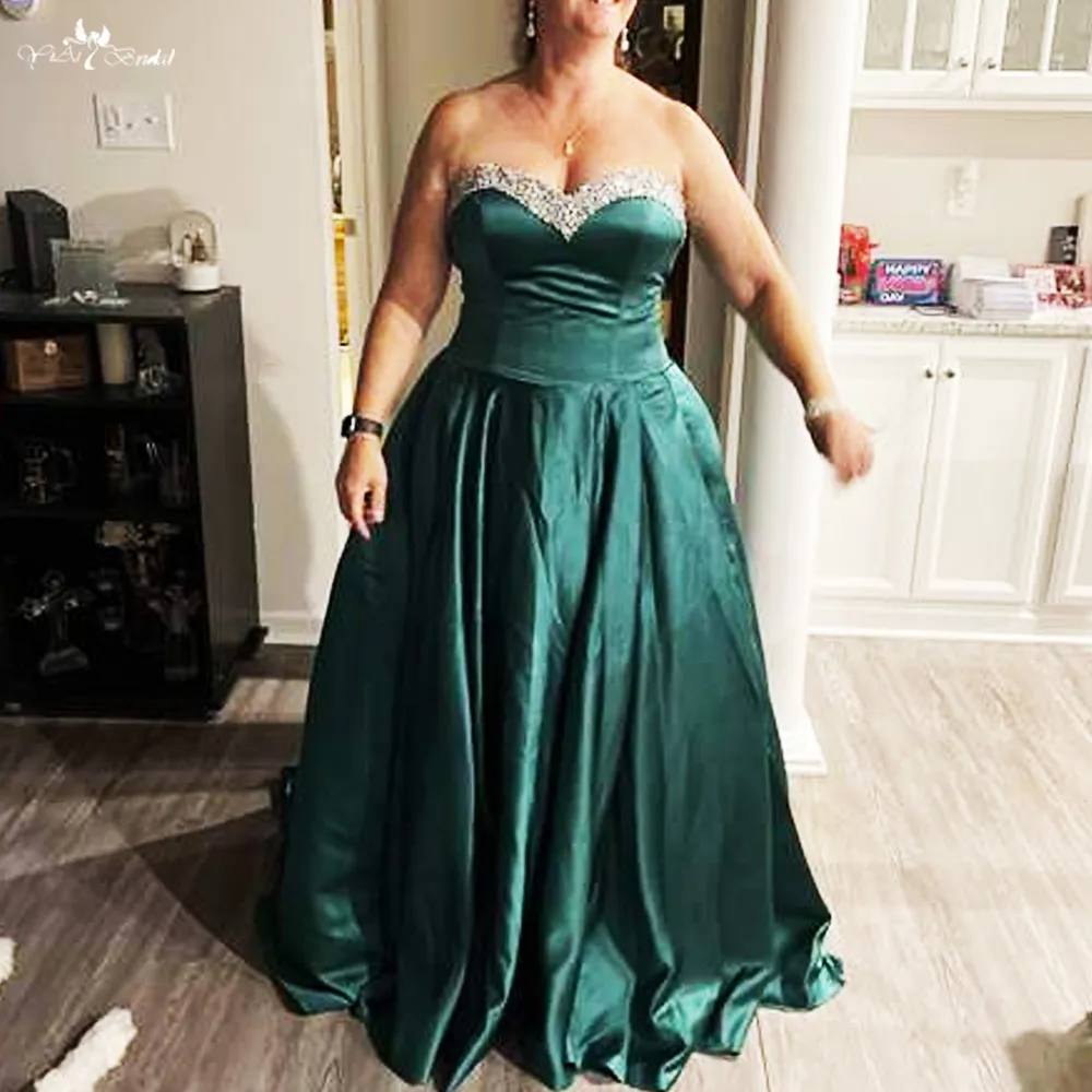 RSE781 поставщик одежды, женское платье большого размера с вырезом сердечком, кристаллами, бусинами, изумрудное вечернее Зеленое Длинное атласное платье