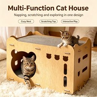 Maison à gratter pour chat en forme de tête d'ours, structure en bois, intérieur ondulé, abri à deux niveaux, design de toit ondulé, sans désordre, fournitures pour animaux de compagnie d'intérieur