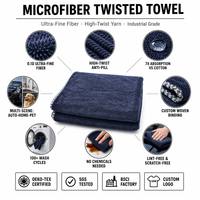 Chiffon de séchage pour voiture en microfibre torsadée super absorbante, personnalisé, 1600gsm, 1400gsm, 1200gsm