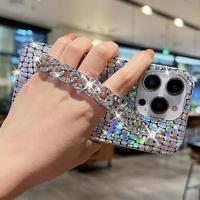 Couverture de téléphone de dragonne brillante à motif d'écailles laser à haute réflectivité pour les filles pour iPhone 15 14 13 12 11 Pro Max Plus anti-dérapant
