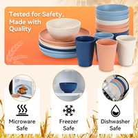 Service de vaisselle 64 pièces en paille de blé incassable, réutilisable, compatible lave-vaisselle, motif rayé - Assiettes à dîner/pain/dessert et tasses