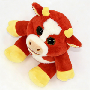 Vache en peluche rouge et blanche personnalisée, jouet en peluche doux avec cornes et sabots jaunes, 31cm-50cm, unisexe pour enfants - Product Image 2