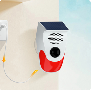 Alarma de sirena detector de movimiento PIR con energía solar detector de movimiento PIR alarma 120 dB alarma de sonido con control remoto de baterías - Product Image 1