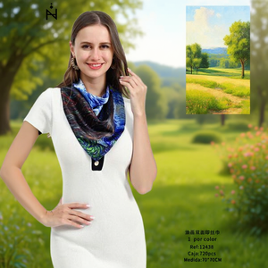 Sciarpa in Seta a Doppia Faccia con Stampa Pittorica 70x70cm, Accessorio Moda Donna, Elegante Stampa Quadrata - Product Image 3
