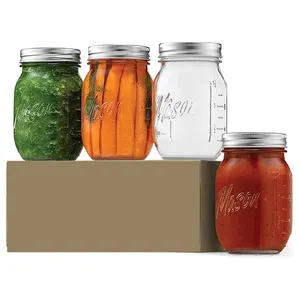 5oz 8oz 12oz 16oz 25oz 32oz rỗng rõ ràng đóng hộp thực phẩm lưu trữ mini bóng thủy tinh Mason Jar với nắp đậy cho đóng hộp