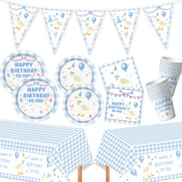 Ensemble de vaisselle jetable sur le thème de la canard bleu pour fête d'anniversaire de bébé, assiettes en papier, gobelets, serviettes, nappe, fournitures pour fête d'anniversaire
