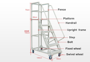 Мобильная стальная платформа для склада длиной 1 метр с поручнями и колесами - Product Image 2