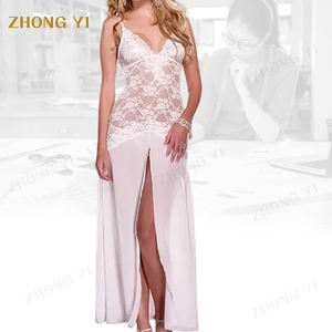 Bán Buôn Phụ Nữ Sexy Cao Chia Lưới Ren Đồ Lót Đêm Dài Váy Chắp Vá Mỏng Spaghetti Strapped Evening Đảng Maxi <span class=keywords><strong>Dresses</strong></span> - Product Image 5