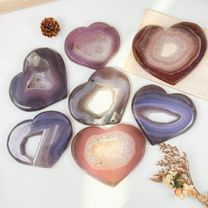 Thiết Kế Mới Phẳng Trái Tim Pha Lê Thủ Công Mỹ Nghệ Màu Hồng Mã não Druzy Geode Năng Lượng Tự Nhiên Chữa Bệnh Đá Cho Quà Tặng Trang Trí Nội Thất - Product Image 1