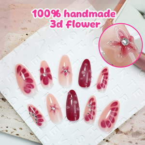 <span class=keywords><strong>Uñas</strong></span> Postizas Acrílicas 3D de Alta Calidad con Flores de Cristal, 24 Piezas, Cobertura Completa, Color Rosa Romántico, Venta al por Mayor, Logotipo Personalizado - Product Image 2