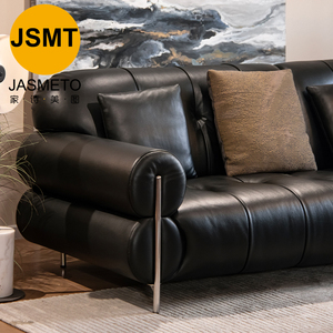 Sofá Moderno Contemporáneo de Cuero Genuino Color Negro Azúcar, Elegante y Acogedor para Sala de Estar - Product Image 3