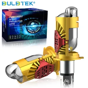 BULBTEK AM09 סופר בהיר 200W 14000LM H4 מיני גודל BiLED מקרן עדשה טורבו מאוורר LED מקרן עדשה כפולה H4 LED פנס הנורה