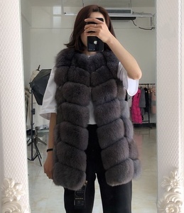High Quality Natural White Fox Fur Gilet Coat Womens Long Fur Vest With Pockets Thick Warm Fluffy Fur <strong>Waistcoat</strong> for Winter - Product Image 5