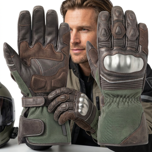 Gants de course en cuir à doigts complets avec protection de la paume, sangle de poignet réglable et fermeture auto-agrippante pour homme, idéaux pour l'extérieur et la conduite. - Product Image 1