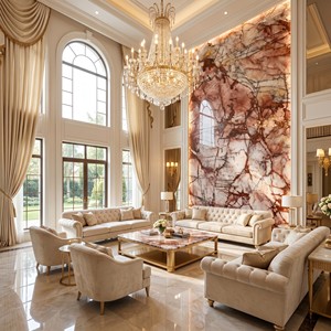 Dalle de quartzite Juliet Crystal, <span class=keywords><strong>pierre</strong></span> naturelle brésilienne, rose blush, crème, veines rouges, finition polie pour comptoir, meuble-lavabo, revêtement de sol - Product Image 2