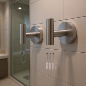 Porte-peignoir mural moderne pour salle de bain, 2 crochets, en acier inoxydable nickel brossé, pour la douche - Product Image 2