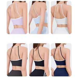 Sujetador deportivo con tiras en contraste para mujer, top corto de yoga con cuello cuadrado, acolchado, para entrenamiento, ropa deportiva, ajuste ceñido, top sin mangas para fitness, venta al por mayor - Product Image 6
