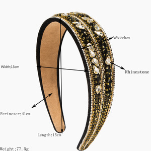 Diademas de terciopelo barroco retro, accesorios para el cabello de cristal brillante, postizos nupciales con tachuelas de diamantes para mujer - Product Image 2